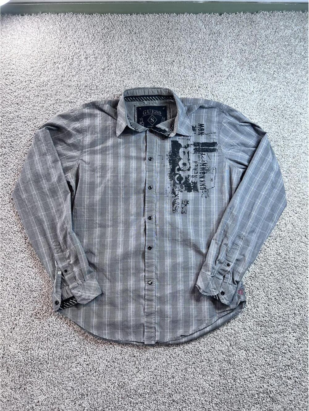 Guess Women's Gray Plaid Button-Up Shirt Size Small